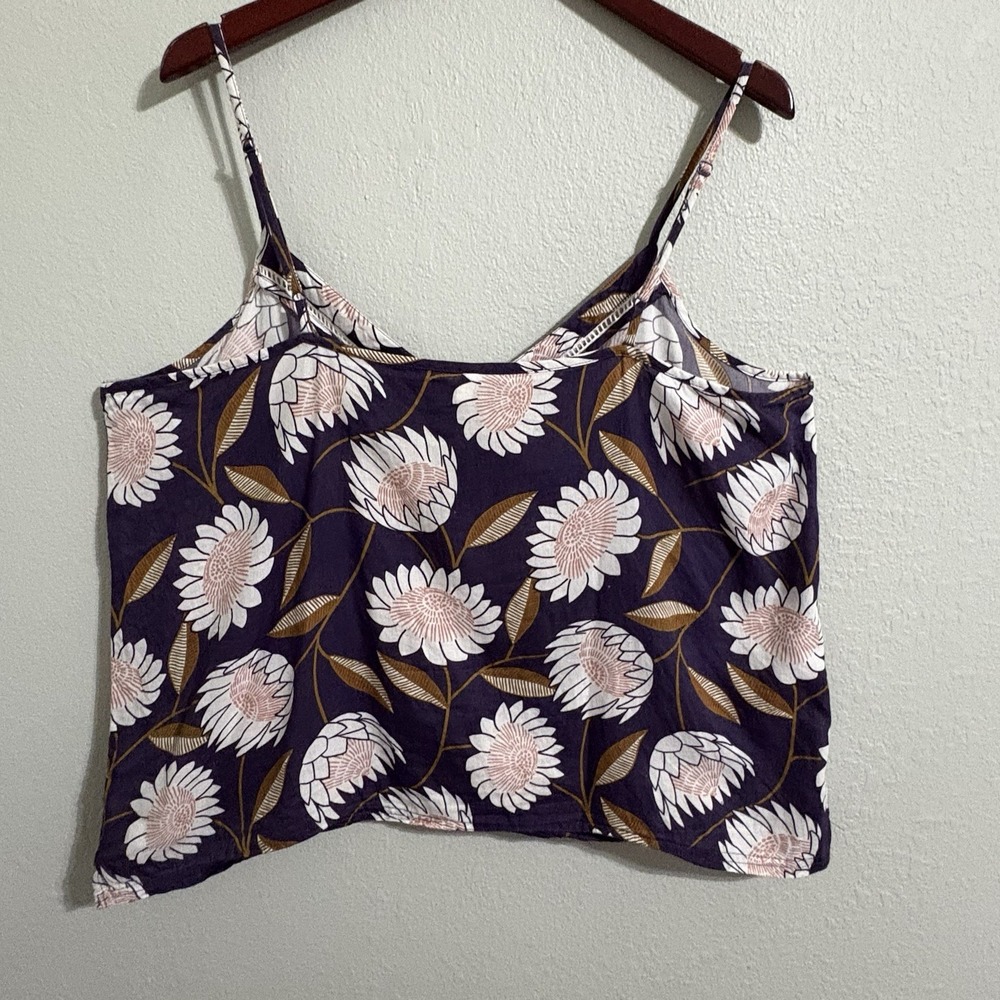 Pact Organic Cotton Cami XL Dark Purple Floral Tank V Neck Lightweight Boho - Picture 5 of 10